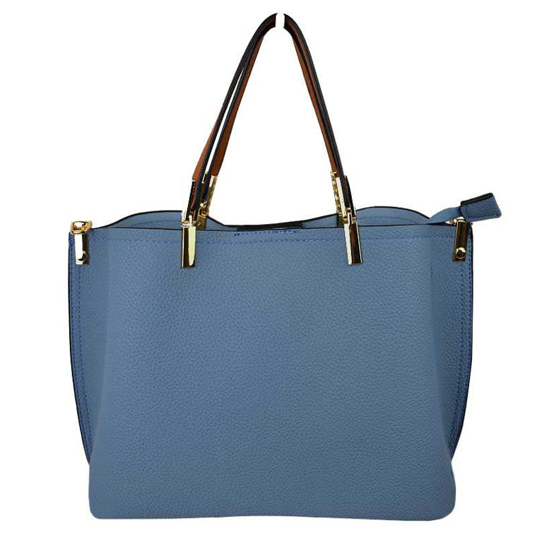 Blue Simpler Times Bucket Crossbody Bags For Women. A great everyday casual shoulder bag composed of Faux leather. A simple design with subtle gold hardware details on the closure. Magnetic snap closure for an inner zipper pouch opening spacious to hold your phone, wallet, and other essentials securely.