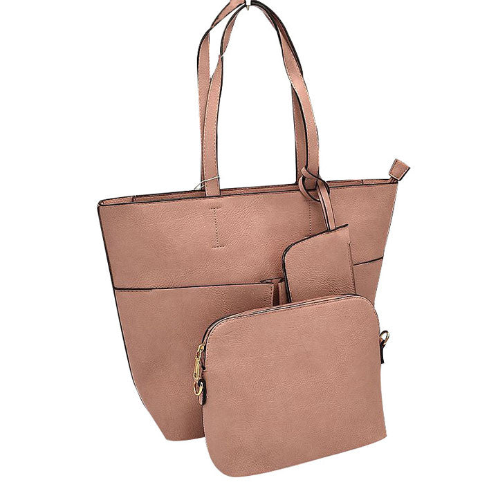 Blush 3 In 1 Large Soft Leather Women's Tote Handbags, There's spacious and soft leather tote offers triple the styling options. Featuring a spacious profile and a removable pouch makes it an amazing everyday go-to bag. Spacious enough for carrying any and all of your outgoing essentials. The straps helps carrying this shoulder bag comfortably. Perfect as a beach bag to carry foods, drinks, big beach blanket, towels, swimsuit, toys, flip flops, sun screen and more.