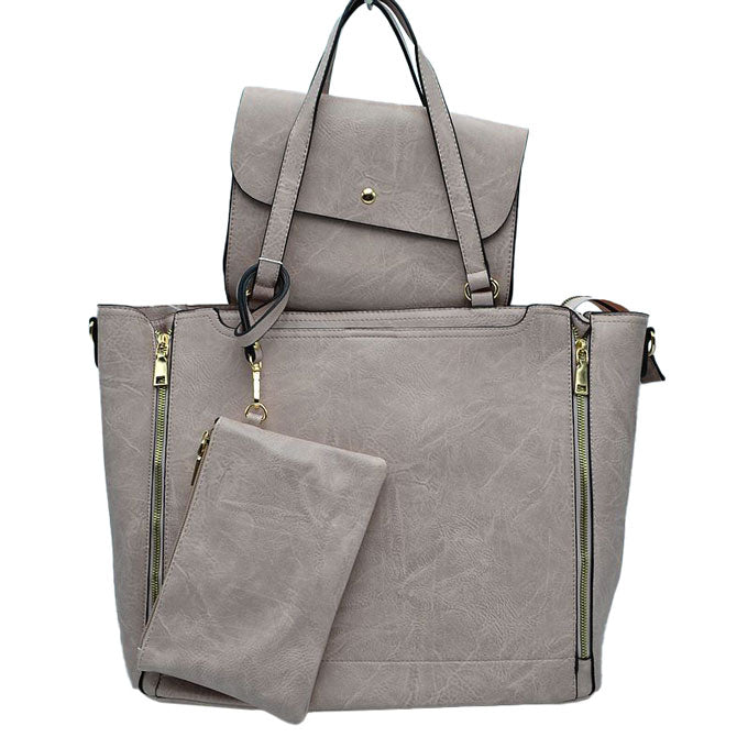 Blush 3 in 1 Side Zipper Women's Handbag set. Ideal for parties, events, holidays, pair these handbags with any ensemble for a polished look. Versatile enough for using straight through the week, perfect for carrying around all-day. Great Birthday Gift, Anniversary Gift, Mother's Day Gift, Graduation Gift, Valentine's Day Gift. Wear as a crossbody, shoulder bag, or hand carry for your favorite look.
