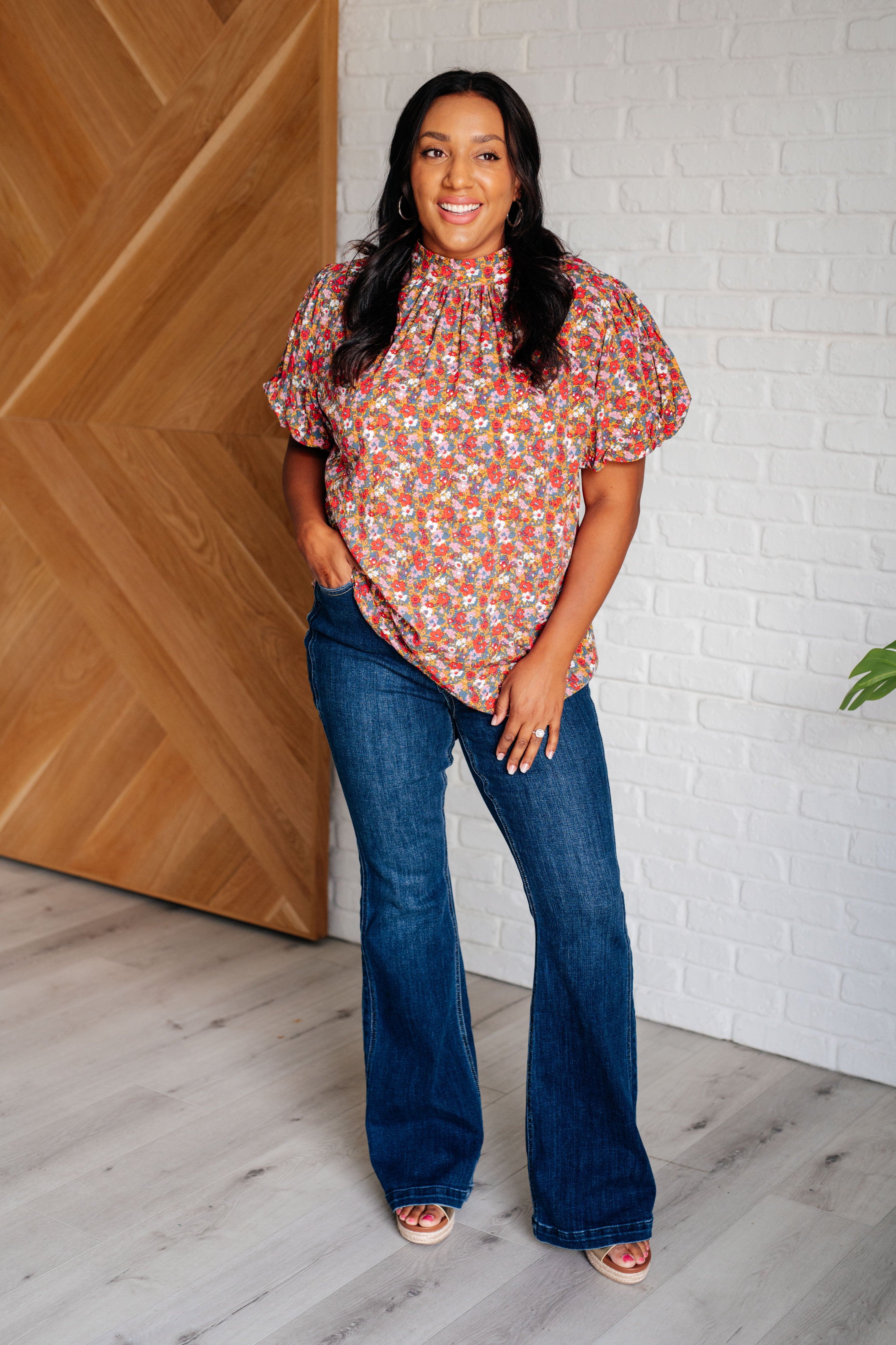 Bohemian Moment Floral Mock Neck Blouse - Charming Charlie
