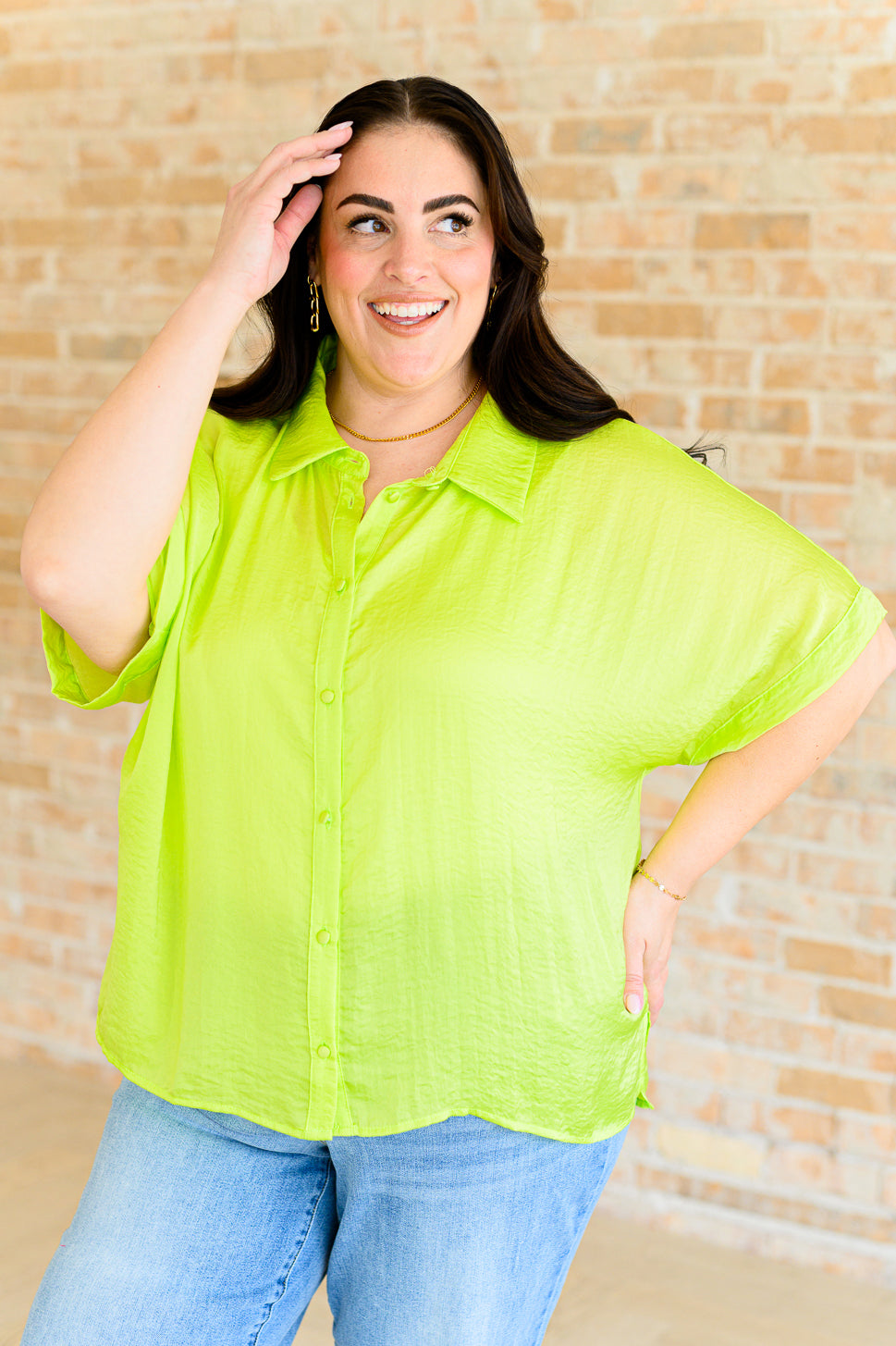 Bright Idea Button Down in Citrus - Charming Charlie