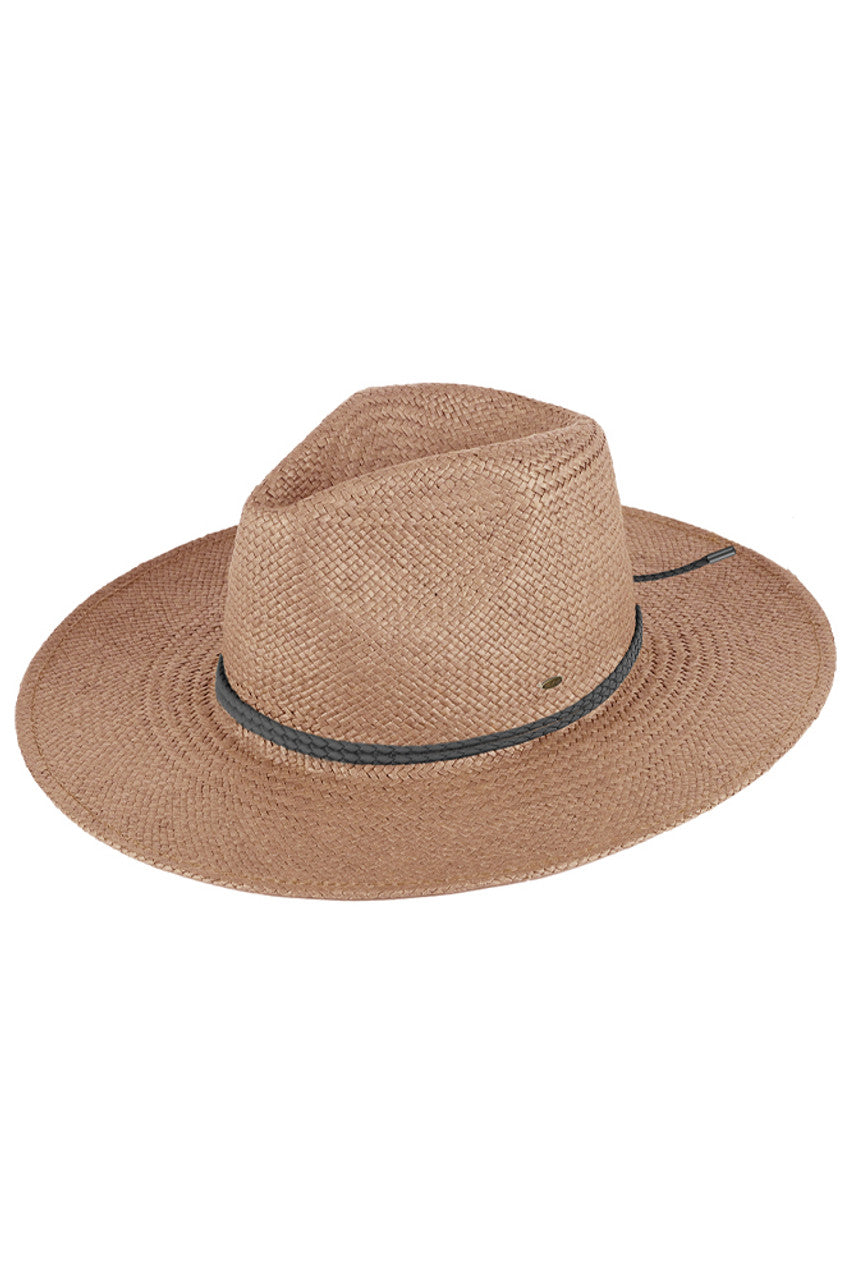 Brown C.C Paper Panama Sun Hat is a must-have accessory for any sunny day. Made with high-quality paper to ensure durability and breathability. Perfect for protecting your face and neck from harmful UV rays. Look stylish and stay cool with this versatile sun hat.
