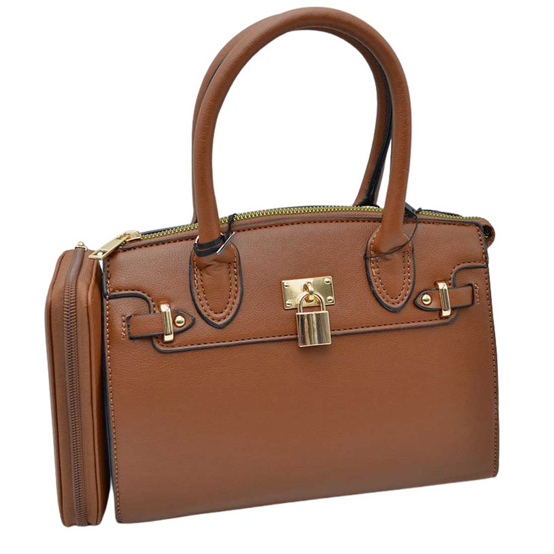 Brown Elegant 2 In 1 Women's Medium Top Handle Satchel Totes Handbag with Wallet, 2 in 1 satchel handbag with matching wallet, is perfect to accompany you to work or go shopping. With this top handle, you can wear the bag elegantly on the shoulder. The large main compartment gives a lot of storage space, so you can place all purchases but also valuables and documents in it. The fashionable pattern of the shoulder bag also go well with chic business looks as well as casual everyday styling.