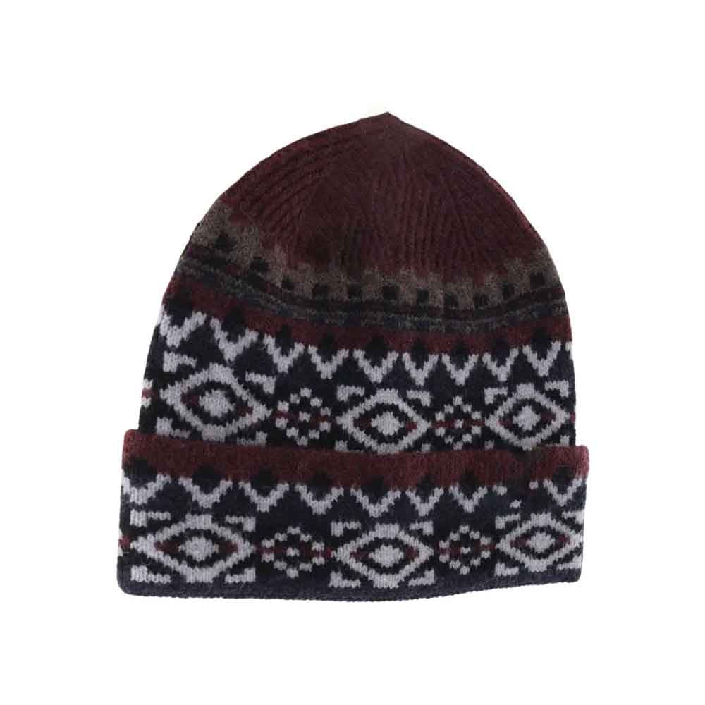 Burgundy Aztec Pattern Cuff C.C Beanie combines timeless design with practical warmth. Featuring a distinctive Aztec-inspired pattern, this beanie offers a stylish edge while providing comfortable insulation for cooler days. Its cuffed design ensures a secure fit, making it an ideal accessory for outdoor activities and urban wear alike. Crafted for durability and comfort, it balances fashion and function effortlessly.