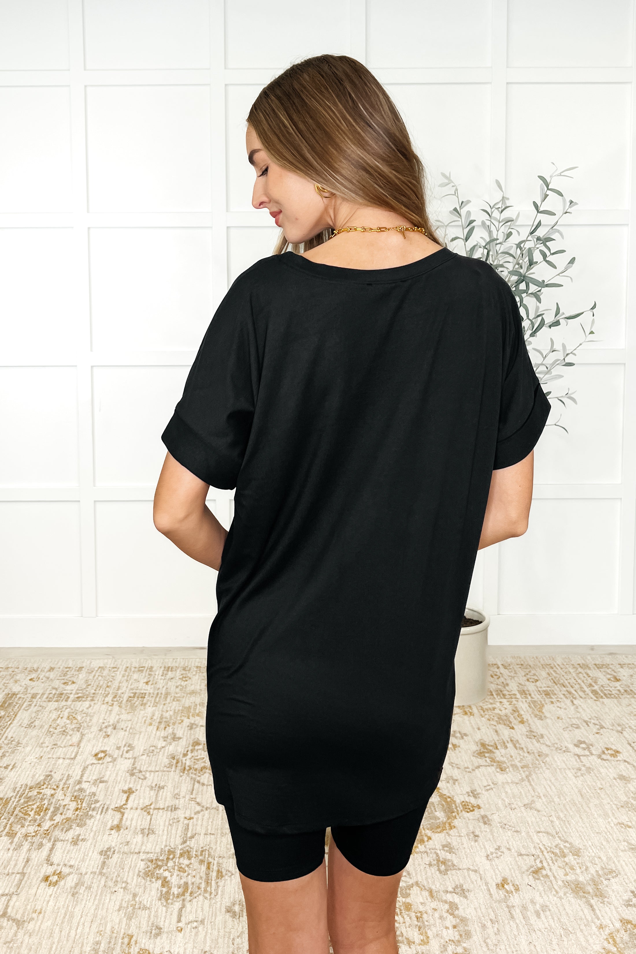Buttery Soft V-Neck Bike Short Set in Black - Charming Charlie