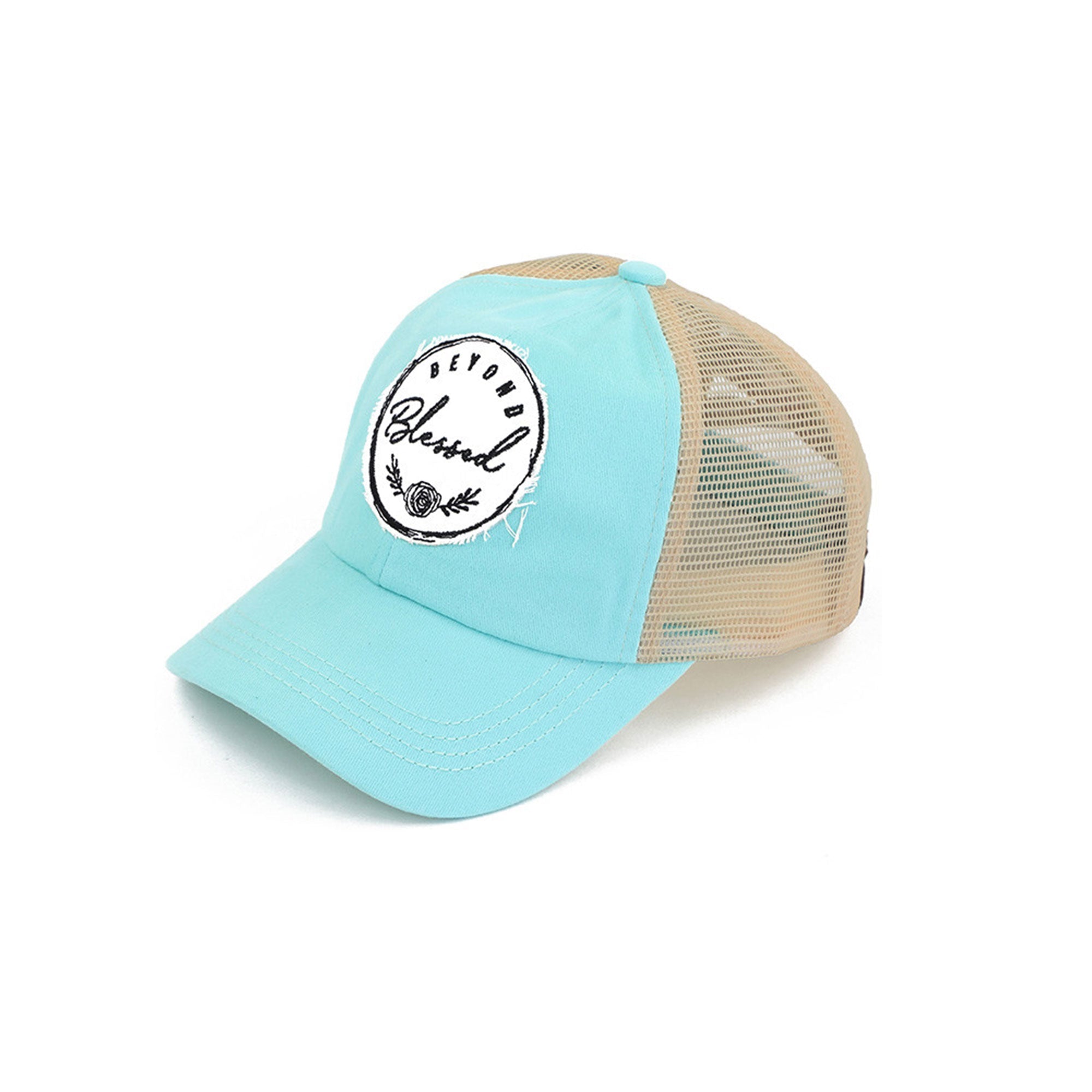 Mint C.C BEYOND BLESSED PATCH CRISS CROSS PONY CAP is a stylish and comfortable cap perfect for any occasion. Featuring a unique criss-cross design and a motivational patch, this cap is a perfect way to express your faith and style. Wear it for that perfect blend of fashion and inspiration.