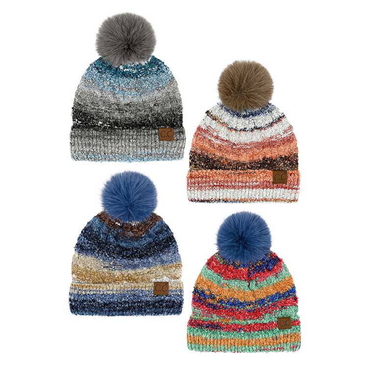 C.C Multi Color Space Dye Pom Beanie, is the perfect choice for a cold day. It's the autumnal touch you need to finish your outfit in style. Awesome winter gift accessory for Birthday, Christmas, Stocking Stuffer, Secret Santa, Holiday, Anniversary, or Valentine's Day to your friends, family, and loved ones.