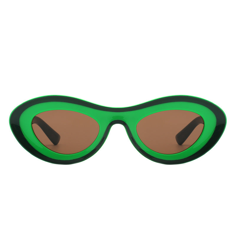 Alba - Oval Retro Round Tinted Fashion Cat Eye Sunglasses - Charming Charlie