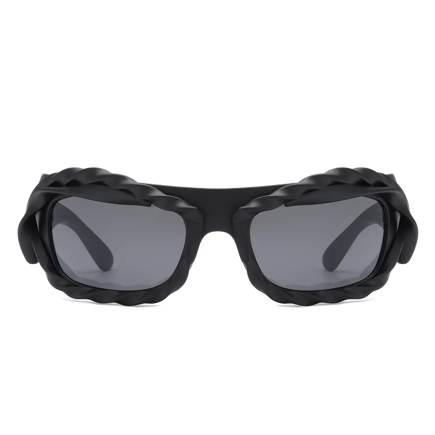 Riff - Rectangle Irregular Twisted Thick Frame Futuristic Sunglasses - Charming Charlie