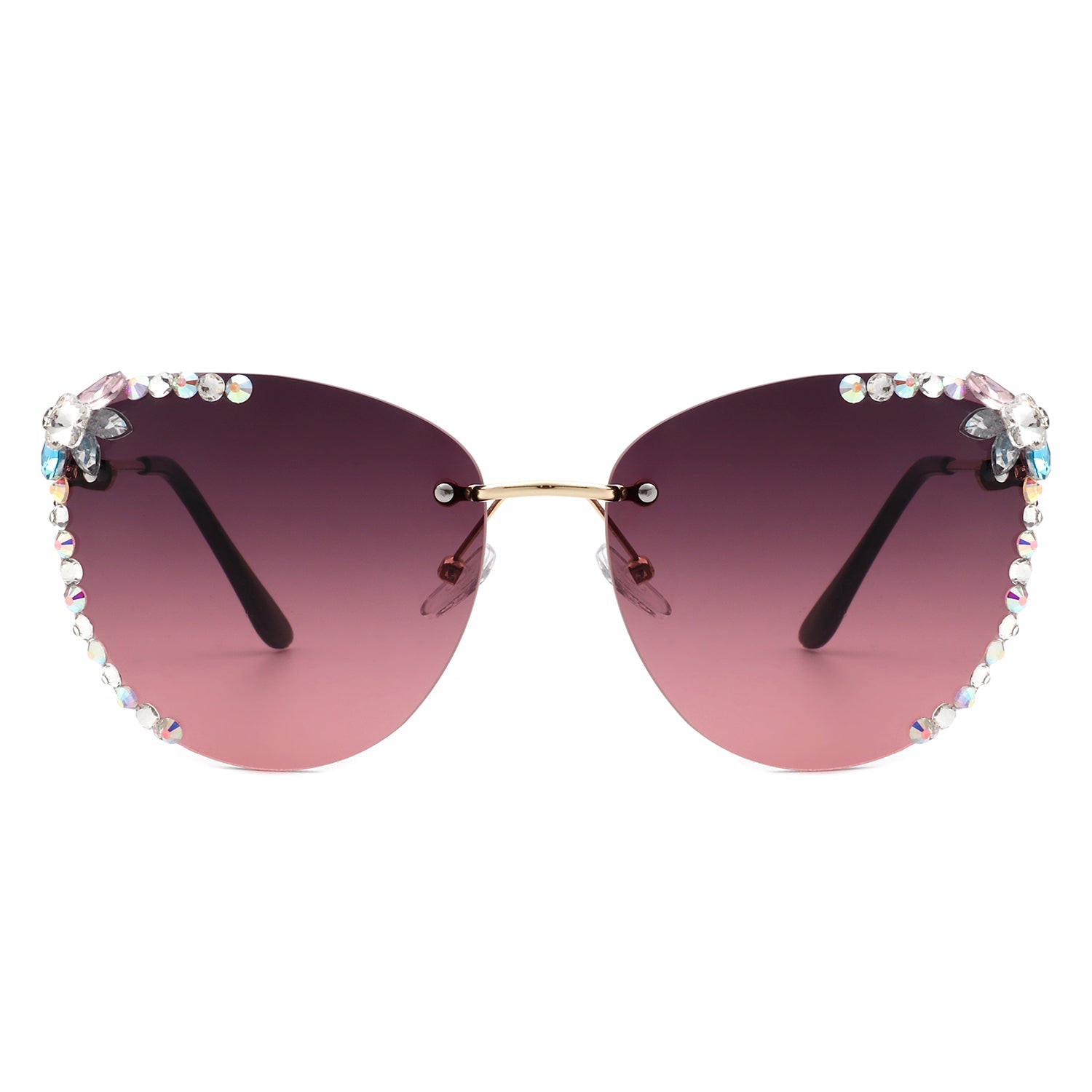Nightbri - Women Rimless Tinted Chic Rhinestone Fashion Cat Eye Sunglasses - Charming Charlie