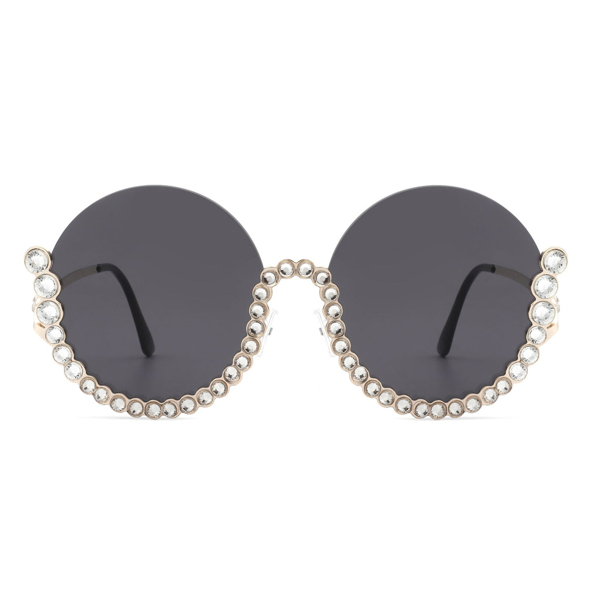 Gloriana - Women Circle Half Frame Oversize Rhinestone Fashion Round Sunglasses - Charming Charlie