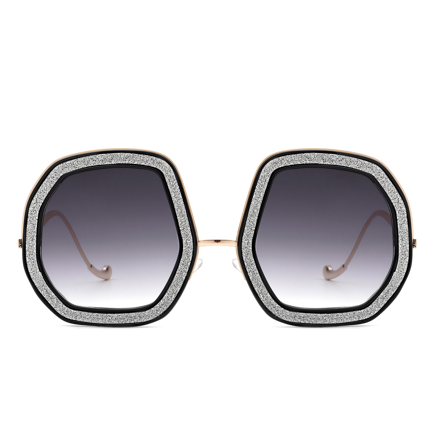 Xanadawn - Women Round Irregular Geometric Glitter Fashion Sunglasses - Charming Charlie