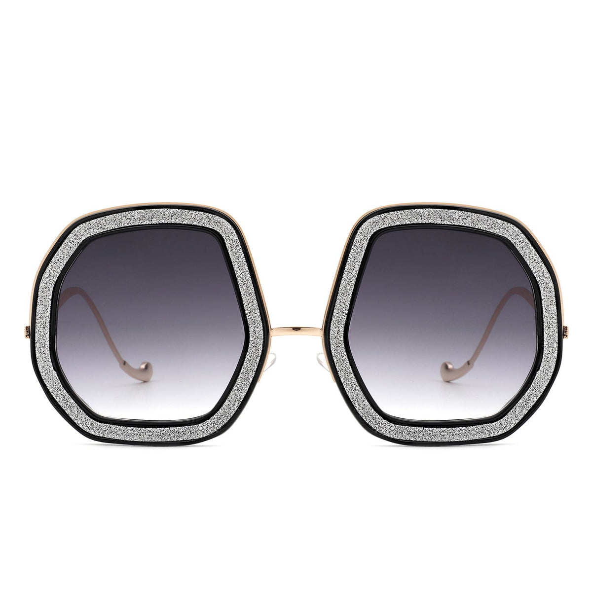 Xanadawn - Women Round Irregular Geometric Glitter Fashion Sunglasses - Charming Charlie