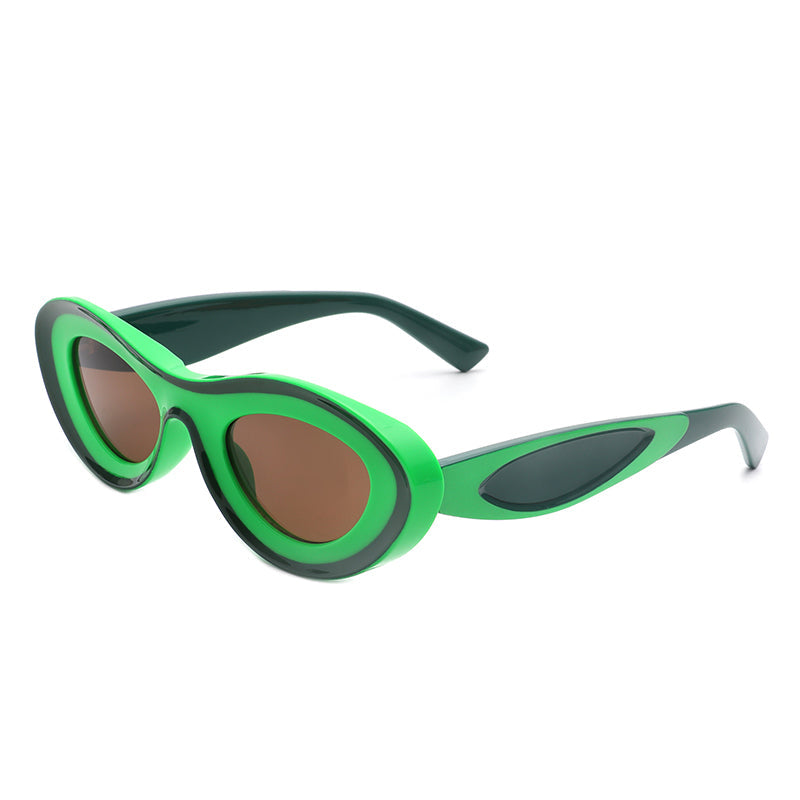 Alba - Oval Retro Round Tinted Fashion Cat Eye Sunglasses - Charming Charlie