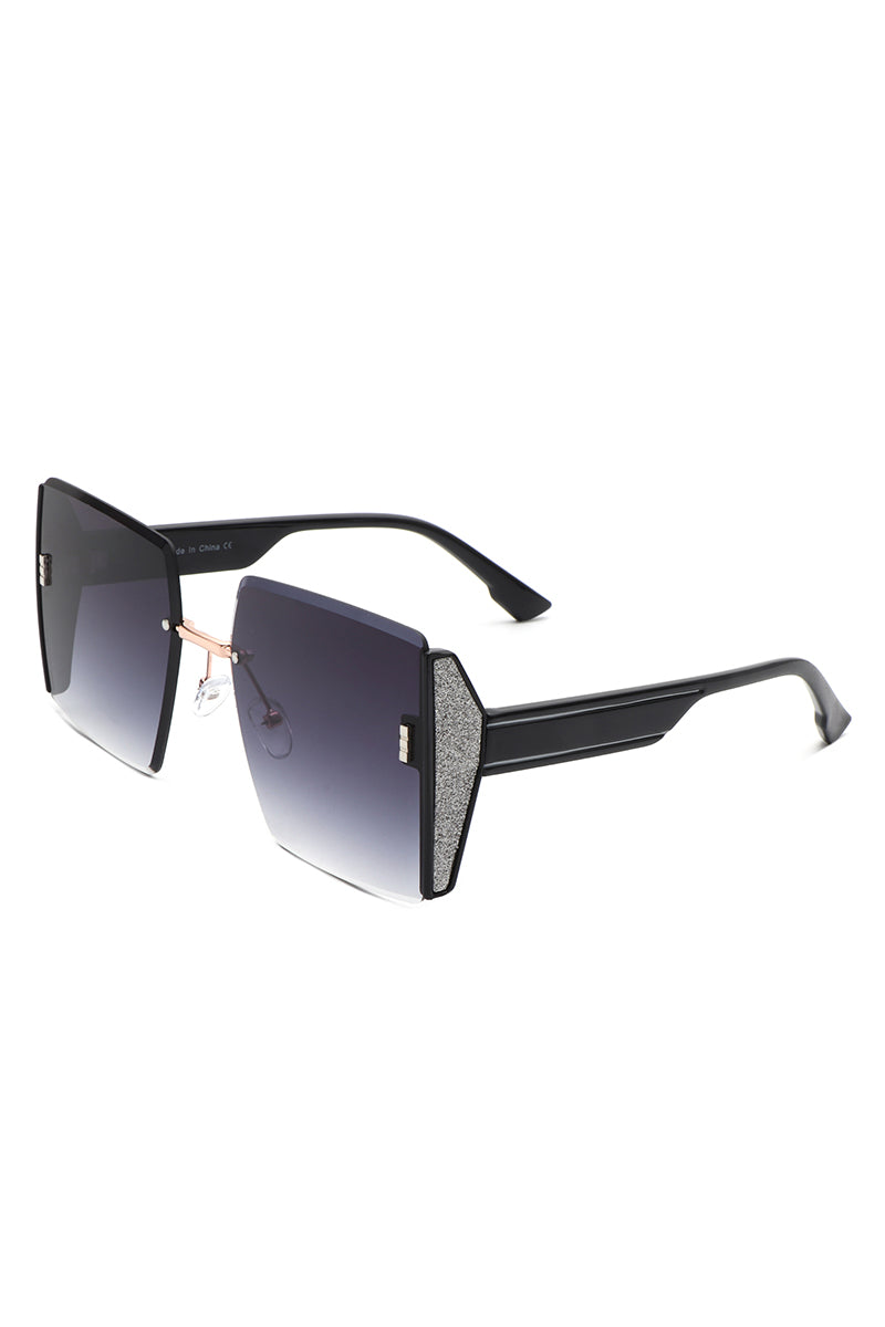 Lyris - Square Rimless Oversize Chic Women's Fashion Sunglasses - Charming Charlie
