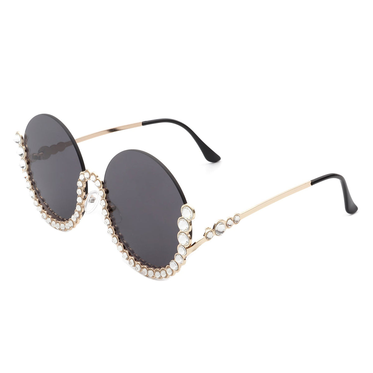 Gloriana - Women Circle Half Frame Oversize Rhinestone Fashion Round Sunglasses - Charming Charlie