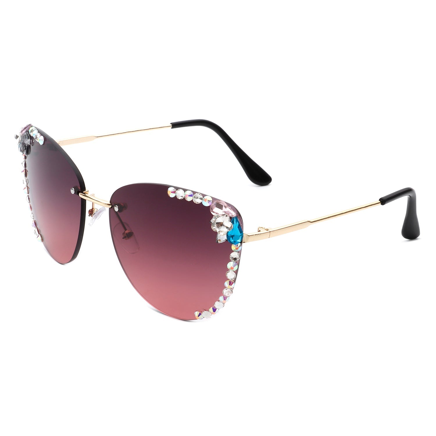 Nightbri - Women Rimless Tinted Chic Rhinestone Fashion Cat Eye Sunglasses - Charming Charlie