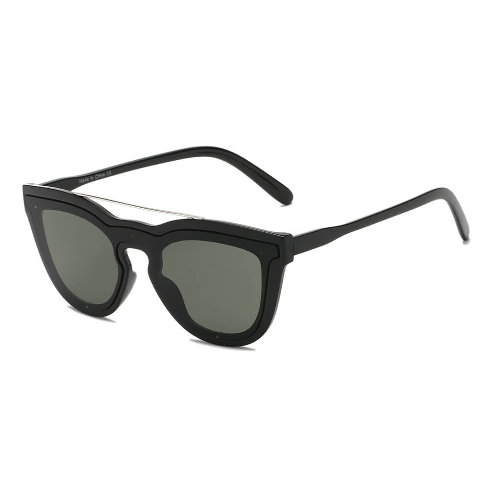 AIEA | S2064 - Unisex Fashion Brow-Bar Single Flat Lens Round Sunglasses Circle - Cramilo Eyewear - Stylish Trendy Affordable Sunglasses Clear Glasses Eye Wear Fashion