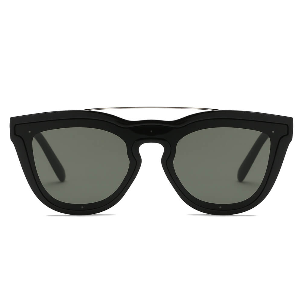 AIEA | S2064 - Unisex Fashion Brow-Bar Single Flat Lens Round Sunglasses Circle - Cramilo Eyewear - Stylish Trendy Affordable Sunglasses Clear Glasses Eye Wear Fashion