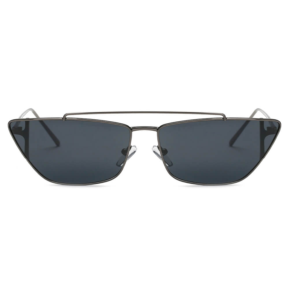 ESTEVAN | S3008 - Women Metal Retro Flat Lens Rectangular Sunglasses - Cramilo Eyewear - Stylish Trendy Affordable Sunglasses Clear Glasses Eye Wear Fashion