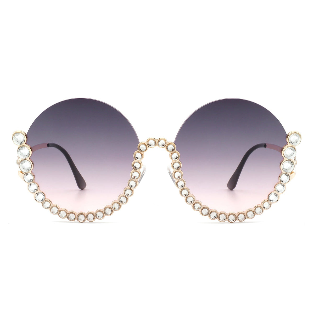 Gloriana - Women Circle Half Frame Oversize Rhinestone Fashion Round Sunglasses - Charming Charlie