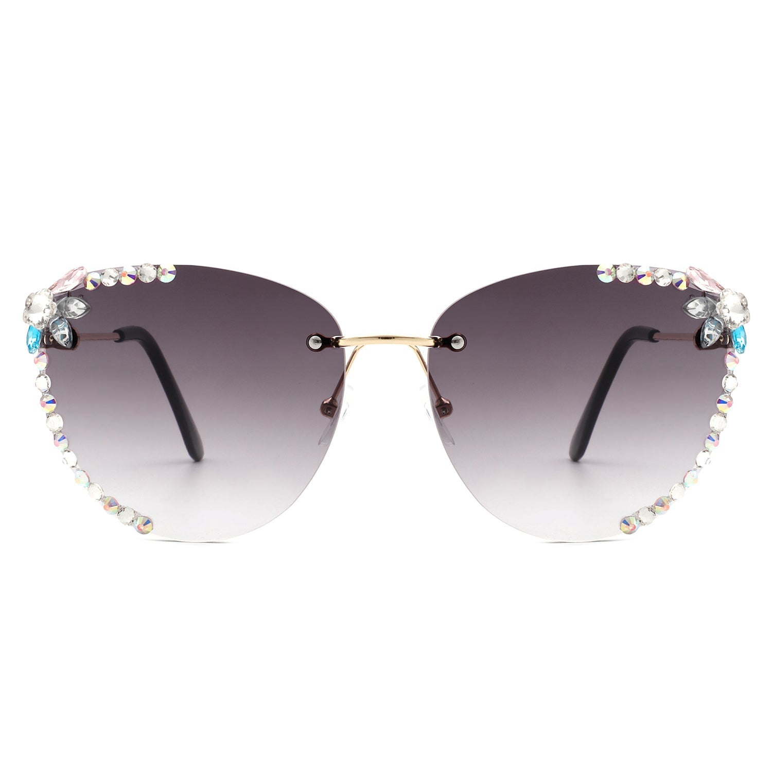 Nightbri - Women Rimless Tinted Chic Rhinestone Fashion Cat Eye Sunglasses - Charming Charlie