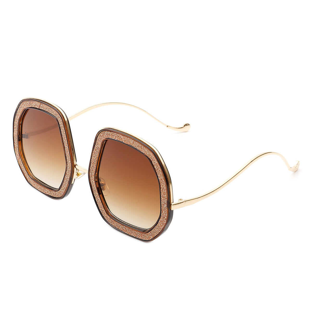 Xanadawn - Women Round Irregular Geometric Glitter Fashion Sunglasses - Charming Charlie
