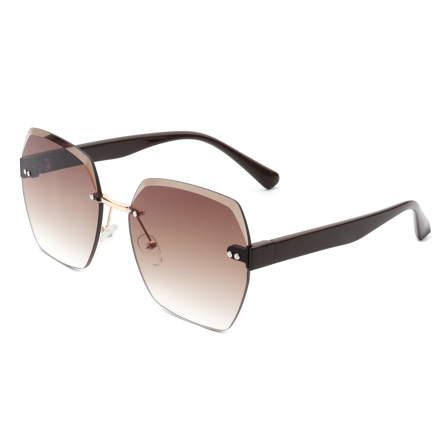 Evernova - Oversize Square Geometric Rimless Tinted Fashion Sunglasses - Charming Charlie