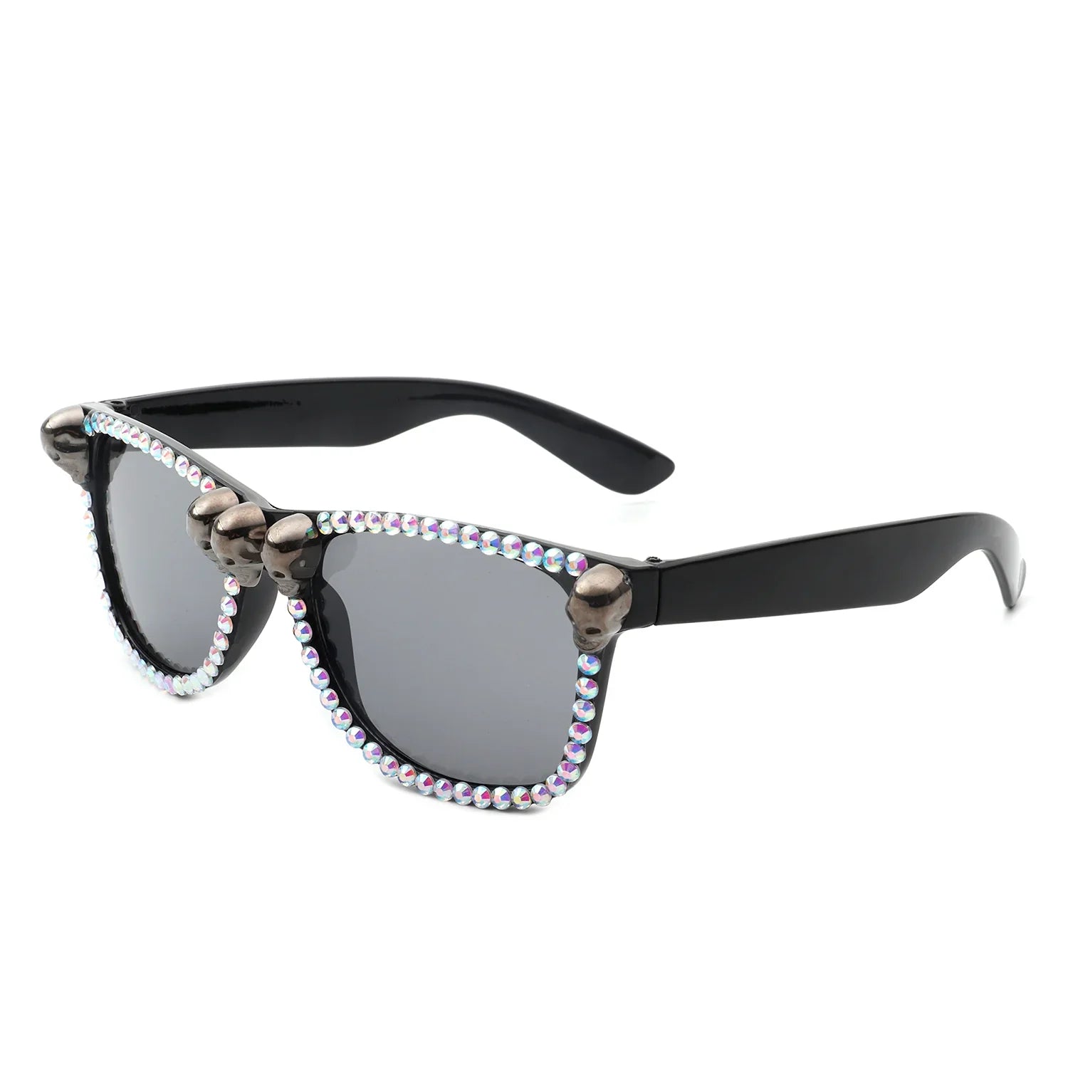 Myralis - Classic Horn Rim Rhinestone Gothic Skull Square Sunglasses - Charming Charlie