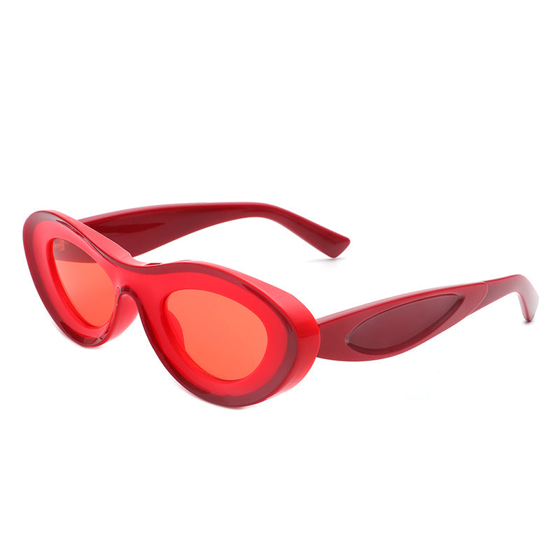 Alba - Oval Retro Round Tinted Fashion Cat Eye Sunglasses - Charming Charlie