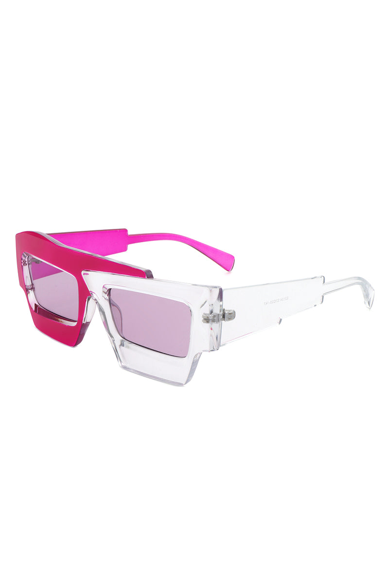 Brynden - Futuristic Square Irregular Flat Top Two-Tone Sunglasses - Charming Charlie