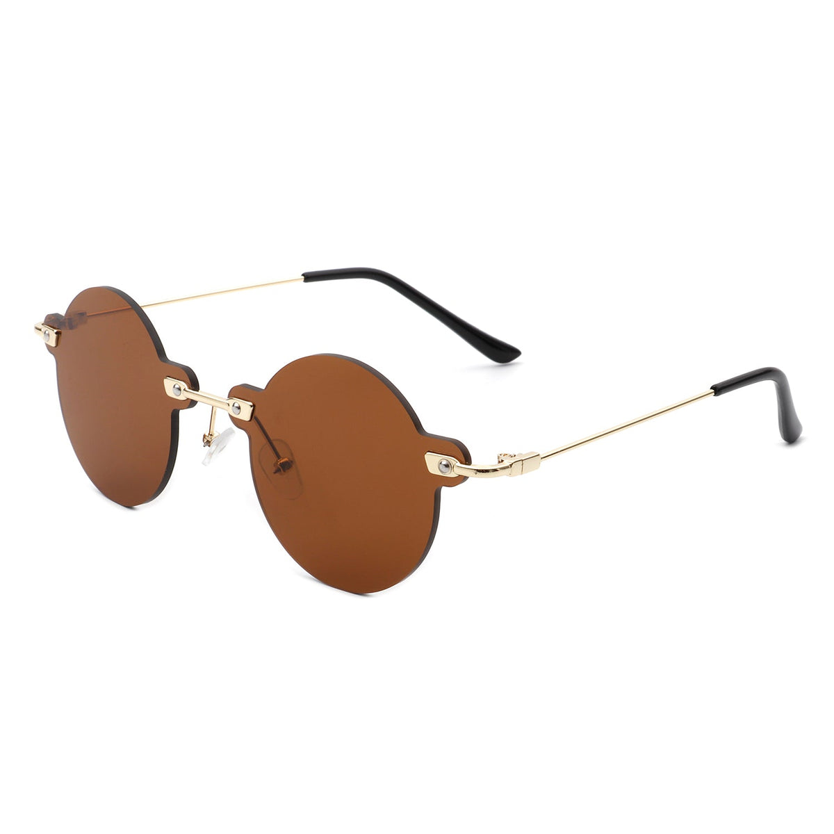 Crescent - Circle Retro Round Rimless Fashion Tinted Vintage Sunglasses - Charming Charlie