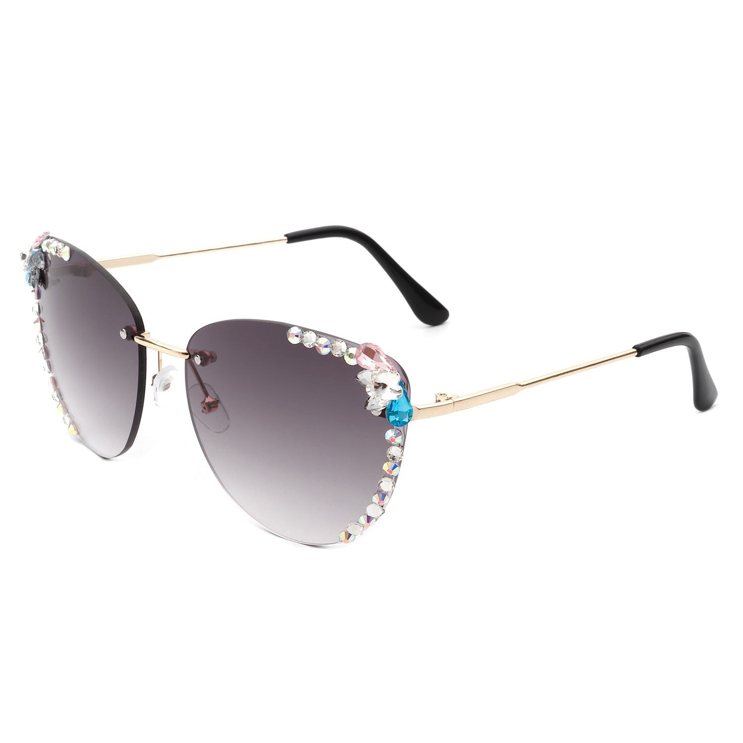 Nightbri - Women Rimless Tinted Chic Rhinestone Fashion Cat Eye Sunglasses - Charming Charlie