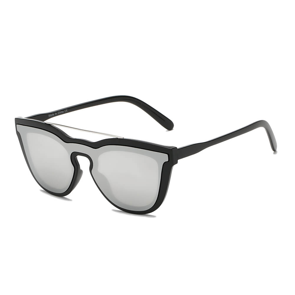 AIEA | S2064 - Unisex Fashion Brow-Bar Single Flat Lens Round Sunglasses Circle - Cramilo Eyewear - Stylish Trendy Affordable Sunglasses Clear Glasses Eye Wear Fashion