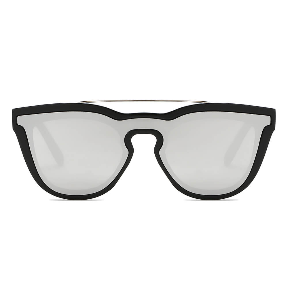 AIEA | S2064 - Unisex Fashion Brow-Bar Single Flat Lens Round Sunglasses Circle - Cramilo Eyewear - Stylish Trendy Affordable Sunglasses Clear Glasses Eye Wear Fashion