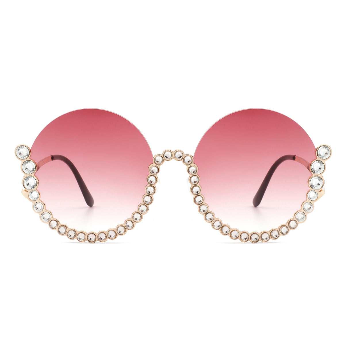 Gloriana - Women Circle Half Frame Oversize Rhinestone Fashion Round Sunglasses - Charming Charlie