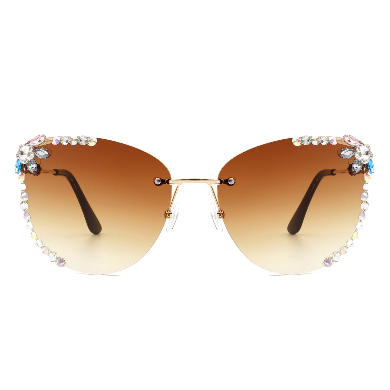 Nightbri - Women Rimless Tinted Chic Rhinestone Fashion Cat Eye Sunglasses - Charming Charlie
