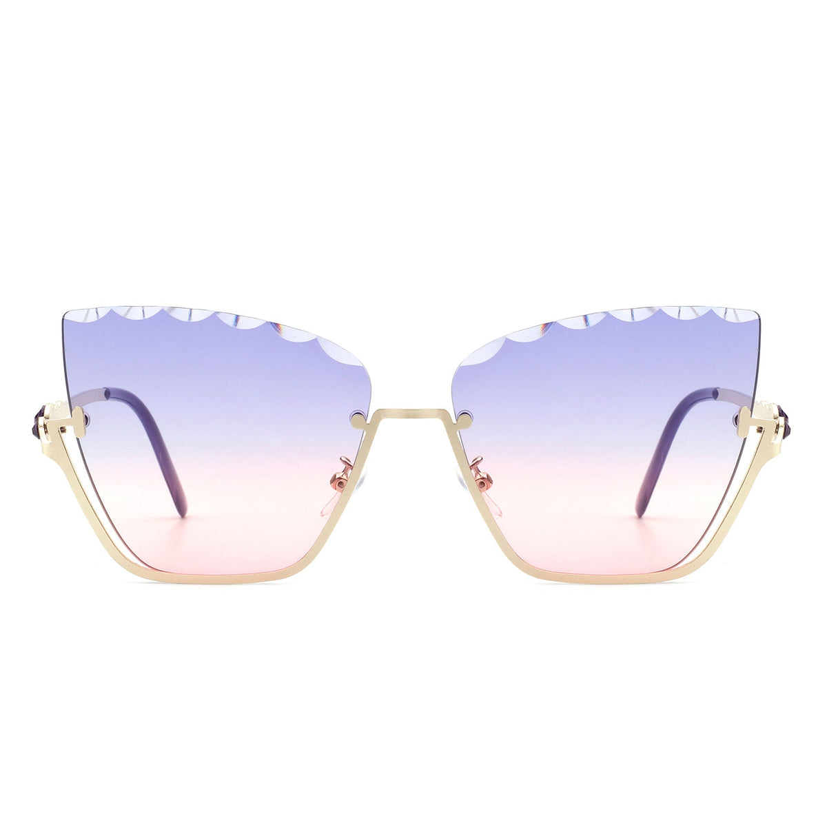 Starfire - Half Frame Square Irregular Tinted Fashion Cat Eye Sunglasses - Charming Charlie