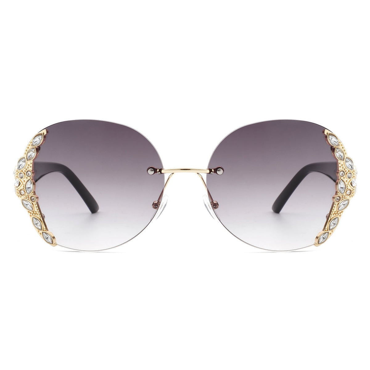 Jadeisle - Women Oval Rimless Rhinestone Design Round Oversize Sunglasses - Charming Charlie
