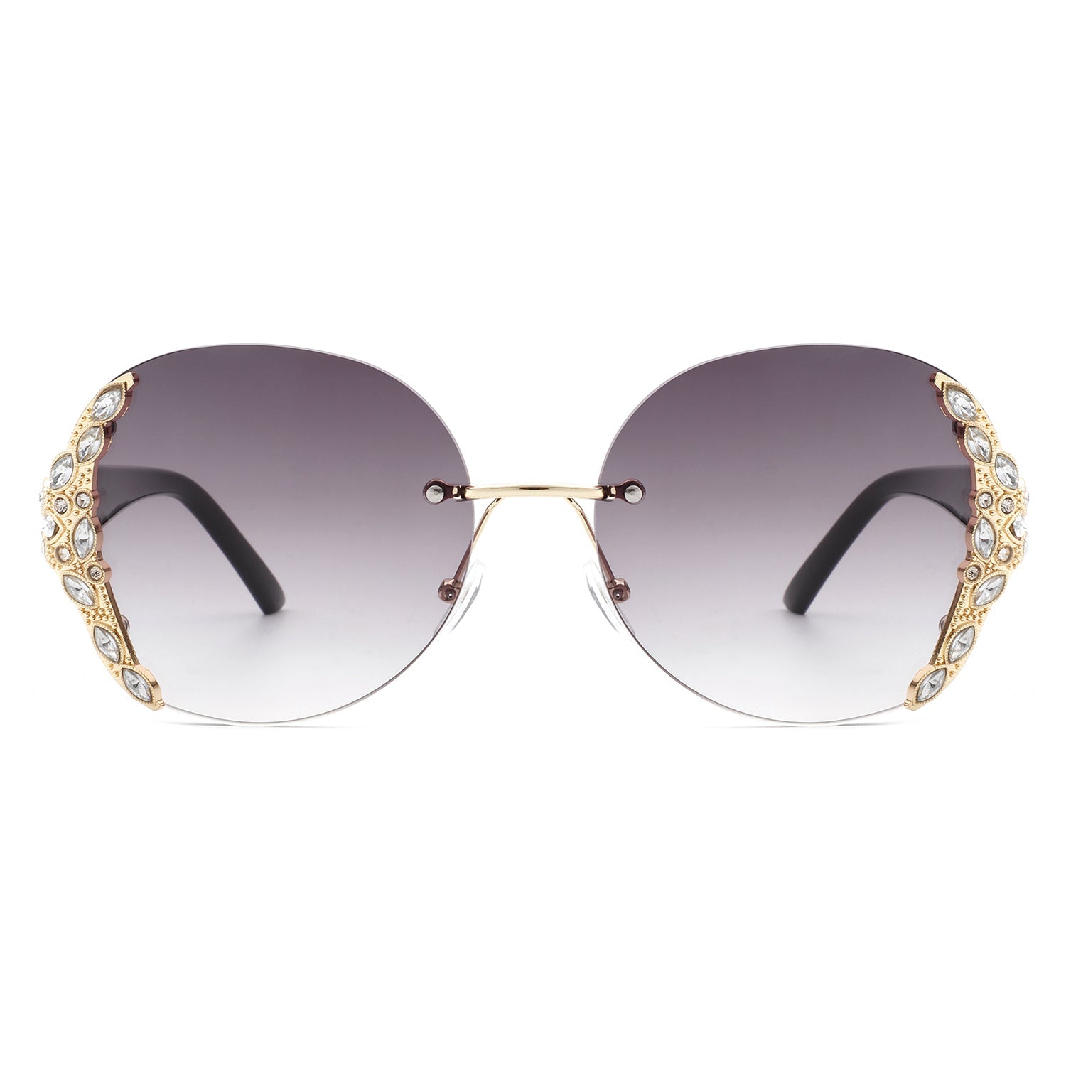 Jadeisle - Women Oval Rimless Rhinestone Design Round Oversize Sunglasses - Charming Charlie