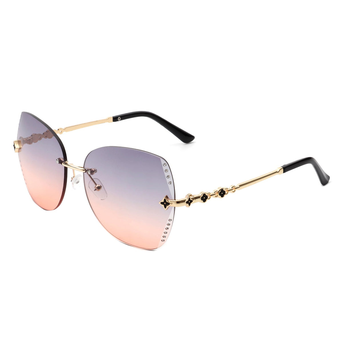 Kineticx - Oversize Rimless Butterfly Shape Tinted Rhinestone Fashion Sunglasses - Charming Charlie