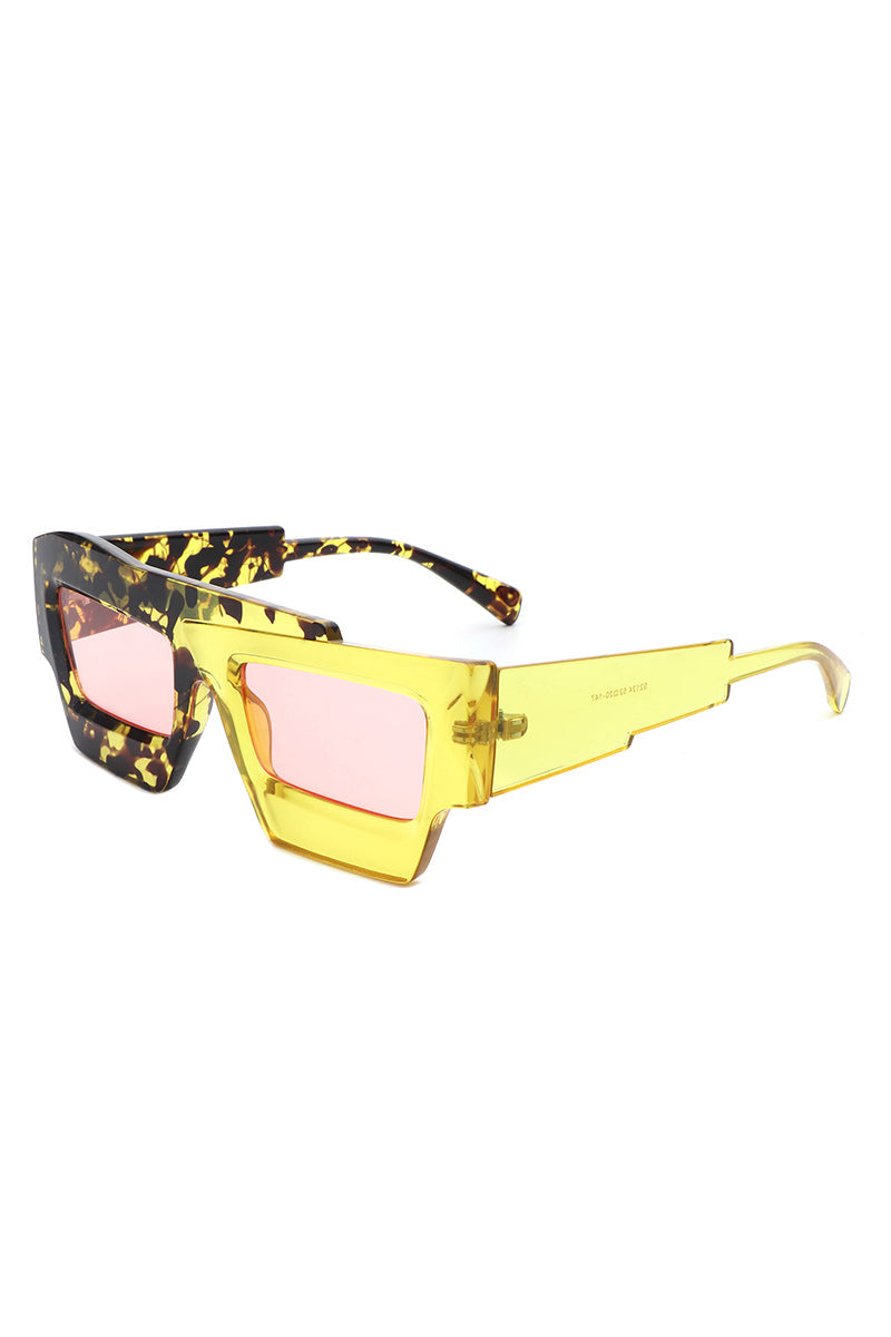 Brynden - Futuristic Square Irregular Flat Top Two-Tone Sunglasses - Charming Charlie