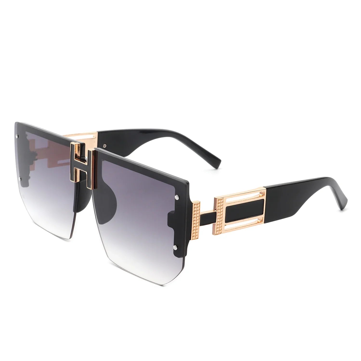 Kaelor - Square Oversized Flat Top Gradient Half Frame Sunglasses - Charming Charlie