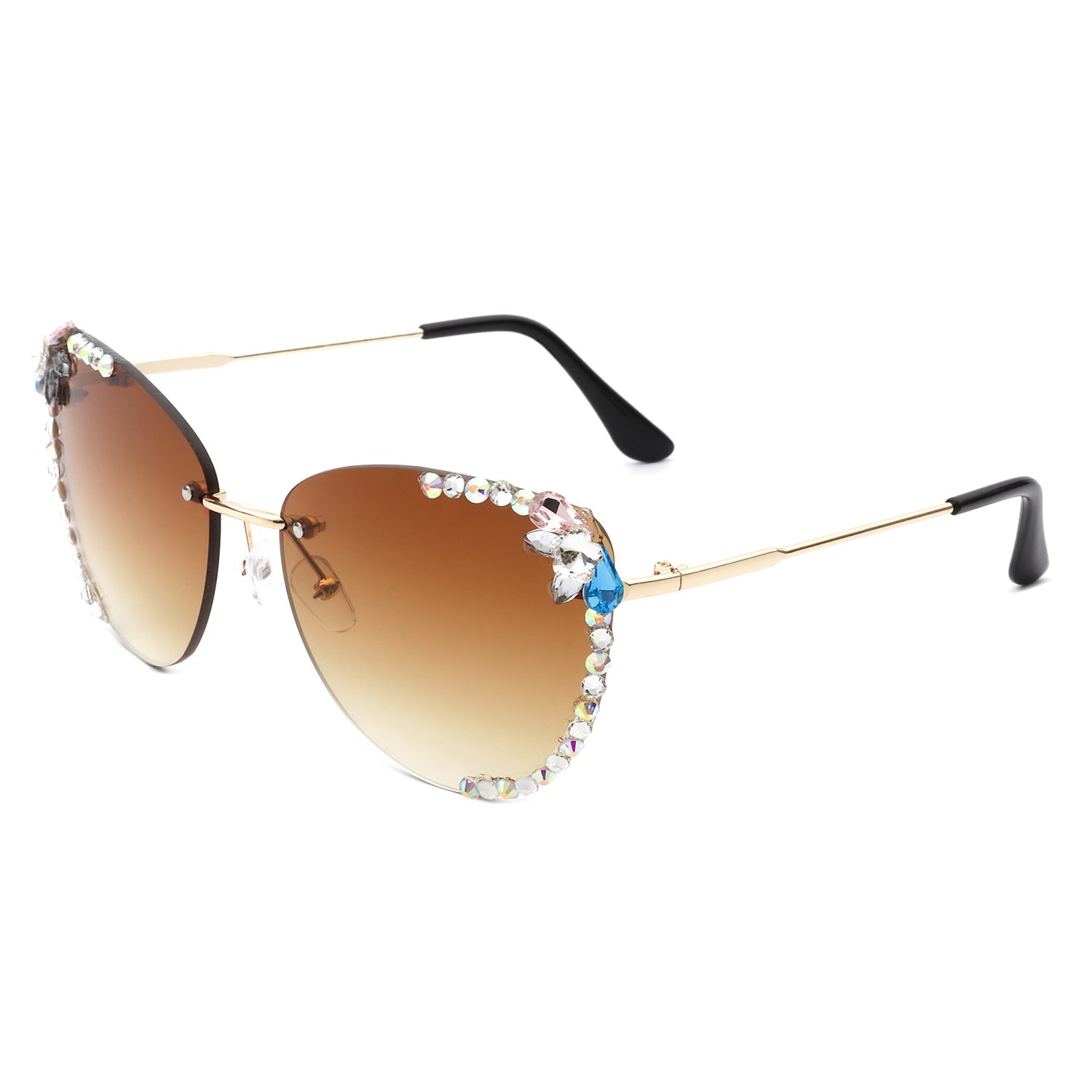 Nightbri - Women Rimless Tinted Chic Rhinestone Fashion Cat Eye Sunglasses - Charming Charlie