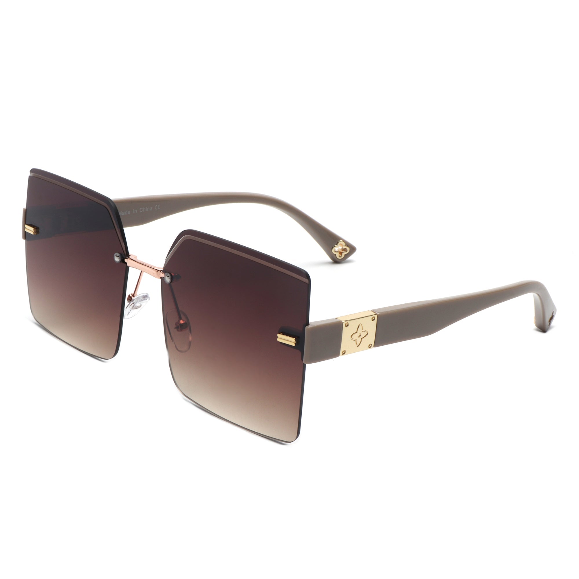 Brisla - Chic Oversized Rimless Square Tinted Fashion Women's Sunglasses - Charming Charlie