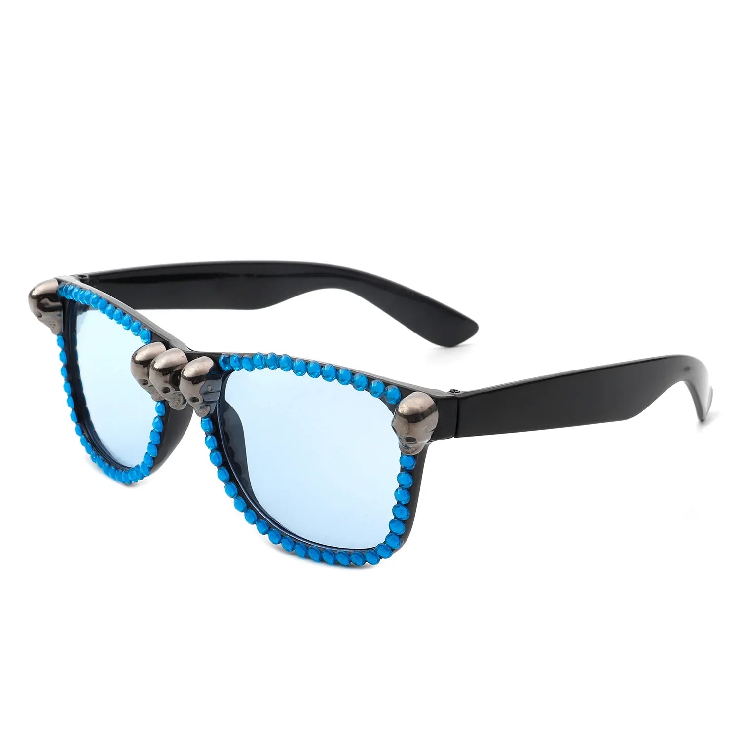 Myralis - Classic Horn Rim Rhinestone Gothic Skull Square Sunglasses - Charming Charlie