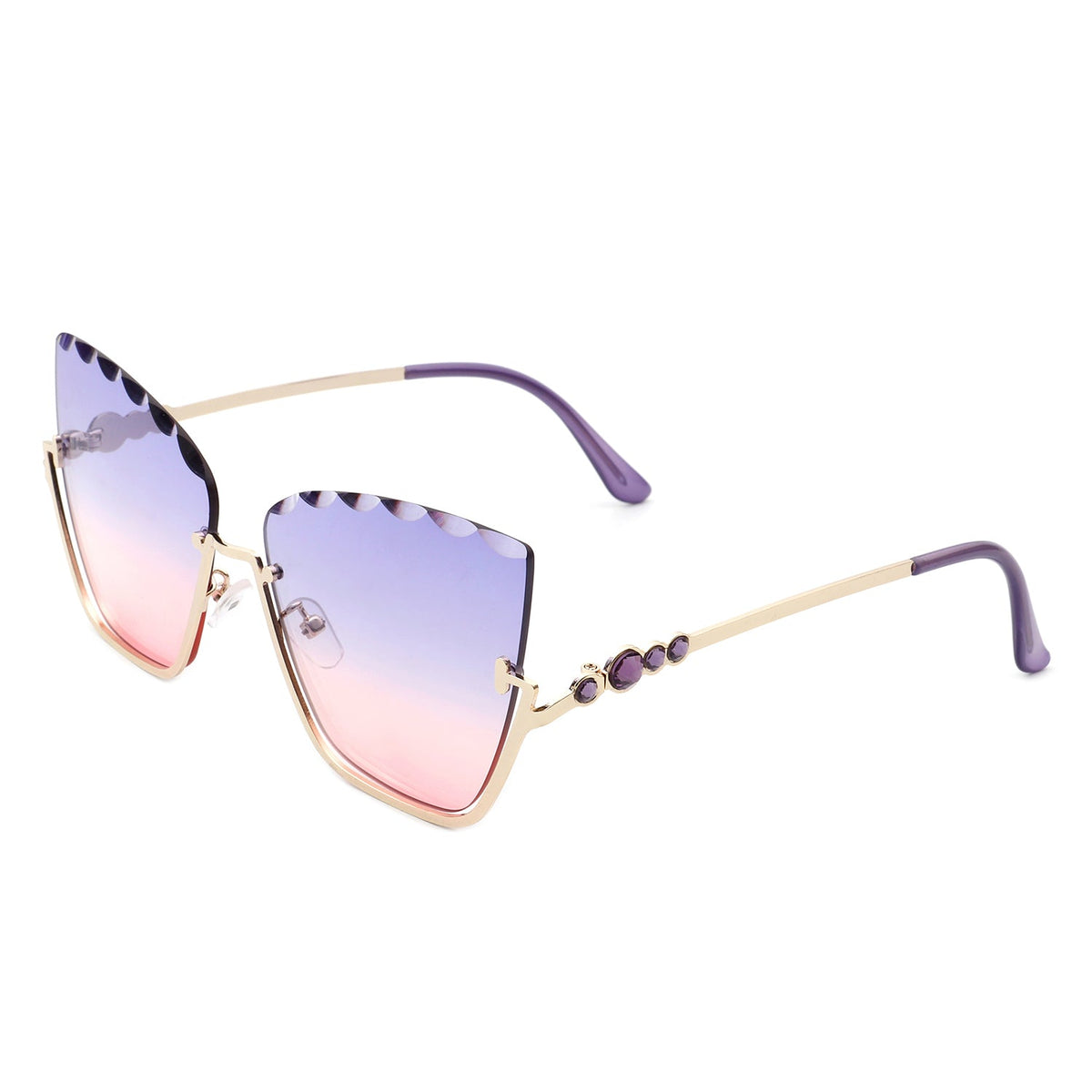 Starfire - Half Frame Square Irregular Tinted Fashion Cat Eye Sunglasses - Charming Charlie