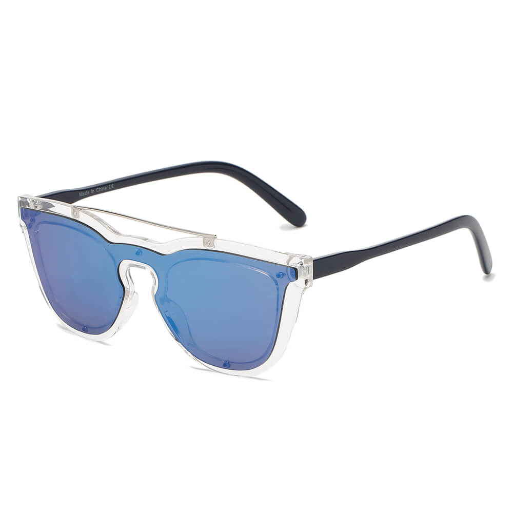 AIEA | S2064 - Unisex Fashion Brow-Bar Single Flat Lens Round Sunglasses Circle - Cramilo Eyewear - Stylish Trendy Affordable Sunglasses Clear Glasses Eye Wear Fashion