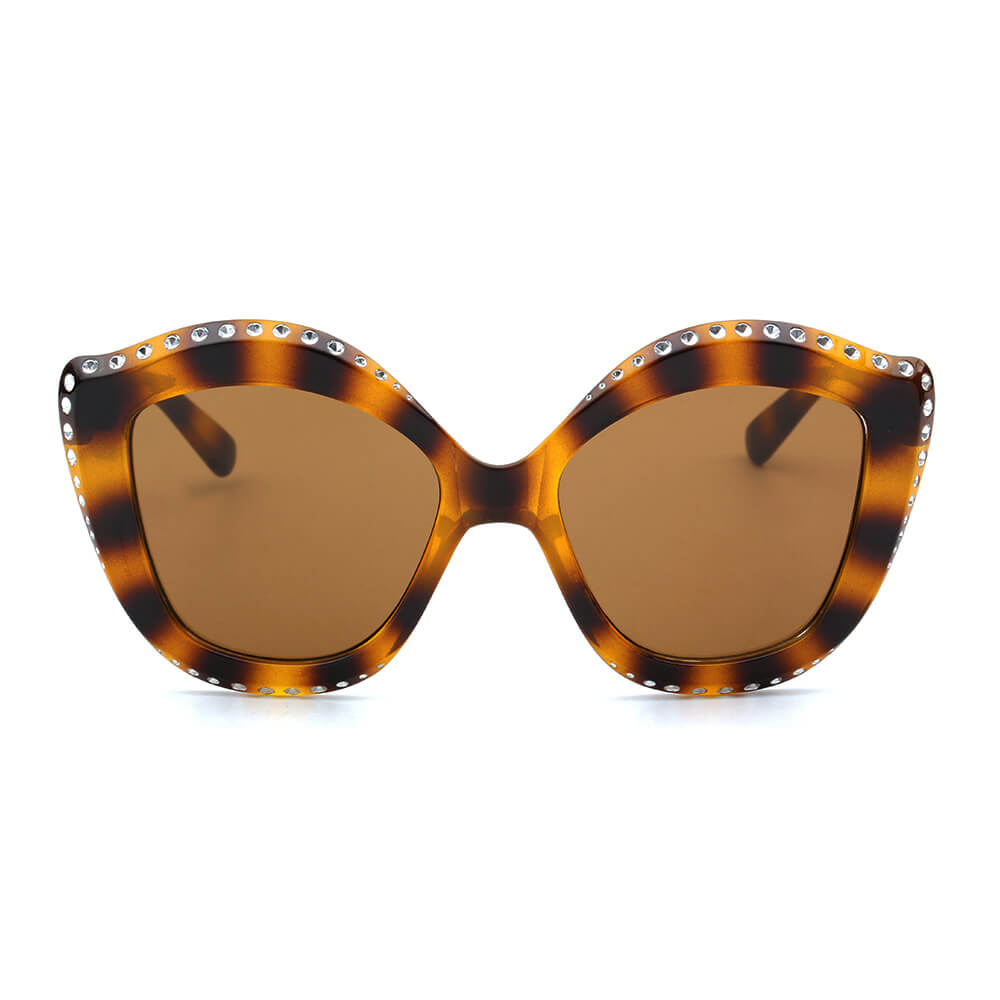 ANGOLA | S1092 - Women Oversized Round Cat Eye Fashion Sunglasses - Cramilo Eyewear - Stylish Trendy Affordable Sunglasses Clear Glasses Eye Wear Fashion