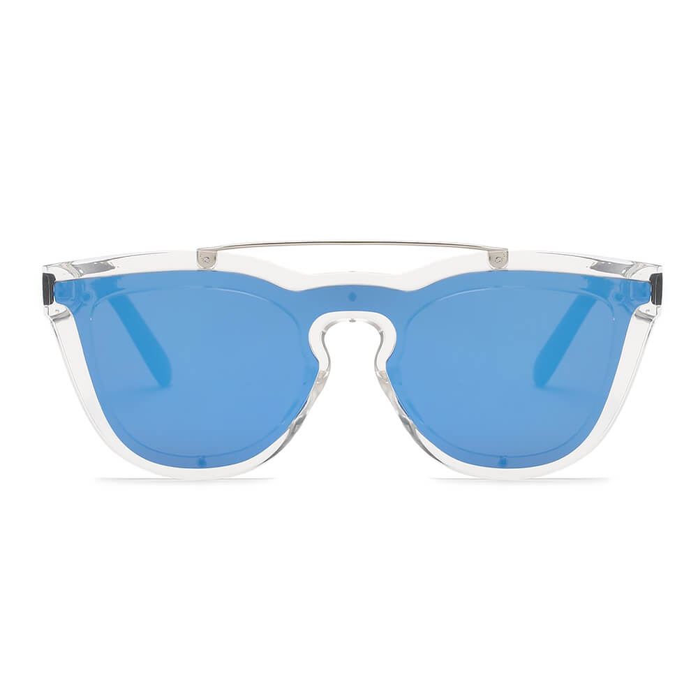 AIEA | S2064 - Unisex Fashion Brow-Bar Single Flat Lens Round Sunglasses Circle - Cramilo Eyewear - Stylish Trendy Affordable Sunglasses Clear Glasses Eye Wear Fashion
